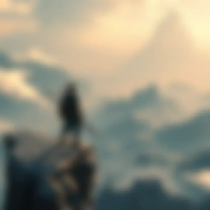 A character stands on a cliff, looking over a vast world filled with quests and adventures after defeating cultists.