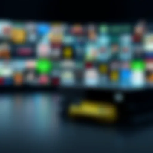 A futuristic Xbox console with a variety of classic game titles displayed on the screen, symbolizing backward compatibility.