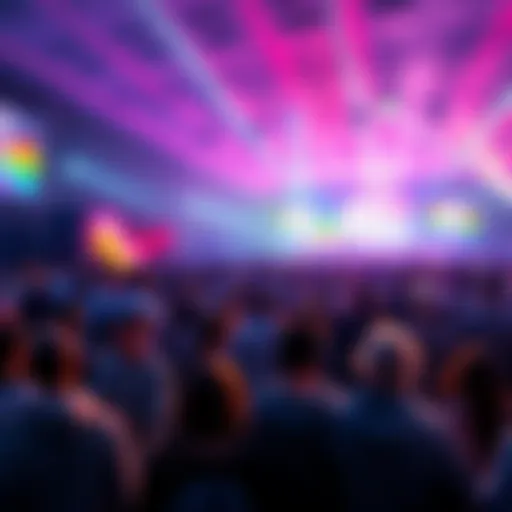 A vibrant scene of people enjoying live events at Next Fest February 2026, with creators showcasing new interactive experiences.