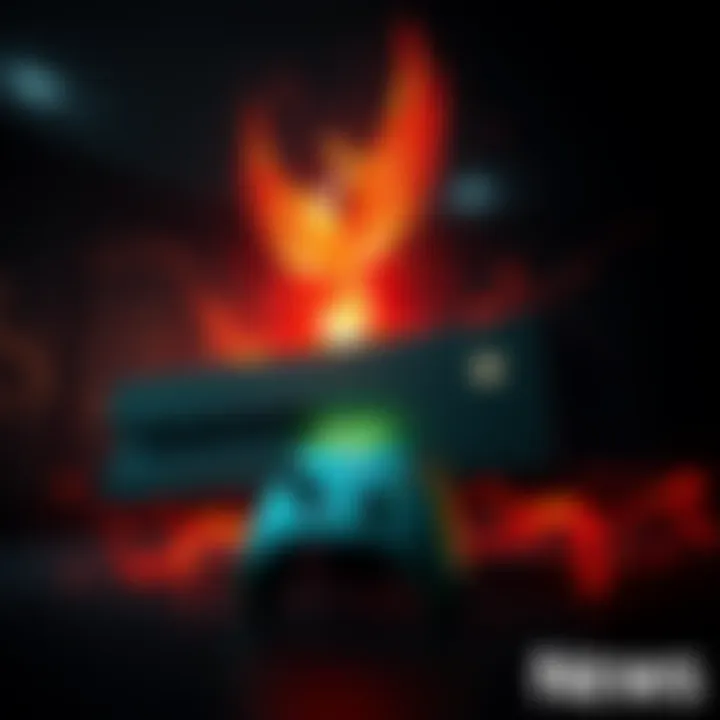 A creative design of a futuristic Xbox console labeled 'Xbox Phoenix' symbolizing growth and renewal.
