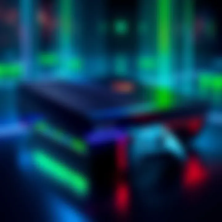 A futuristic design of a next generation Xbox console with sleek lines and advanced technology features, showcasing innovative gaming elements.