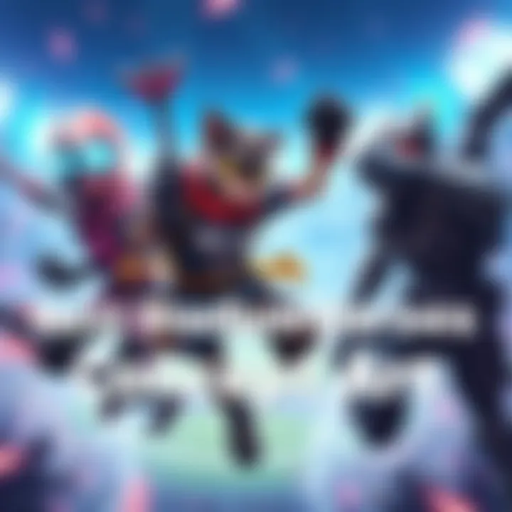 Next Stadium Heroes Concept Art Concept art featuring potential new stadium heroes in an action scene, including Jetpack Cat, Sombra, and Roadhog, with a vibrant stadium background.