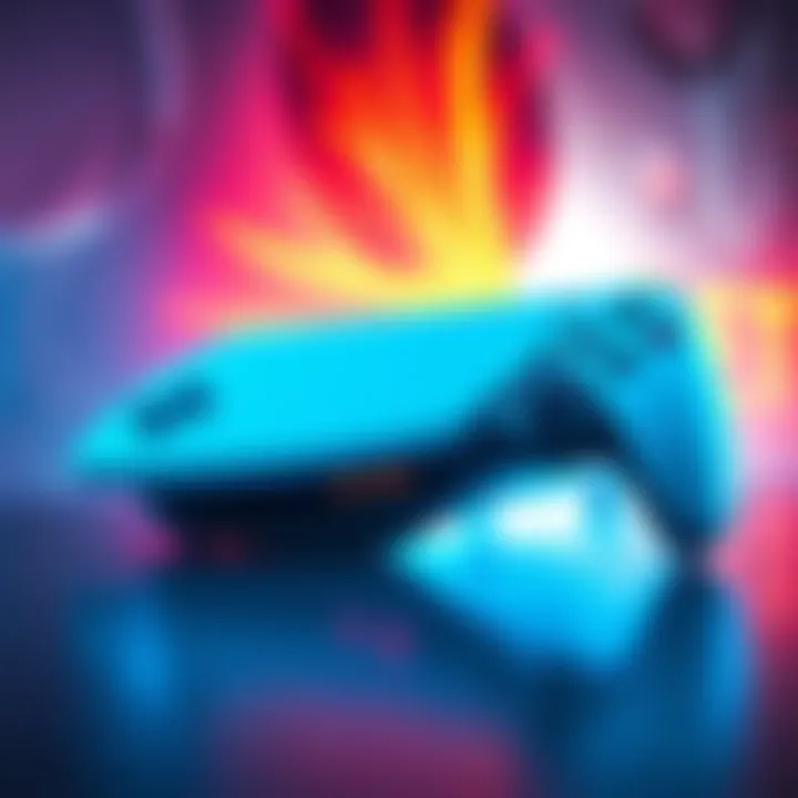 A sleek and modern gaming console with advanced features and a glowing design, set against a vibrant background to showcase future technology.
