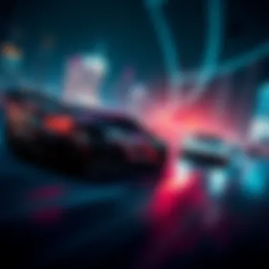 Racing cars in Need For Speed Most Wanted A scene showing sleek racing cars speeding through a cityscape at night in Need For Speed Most Wanted