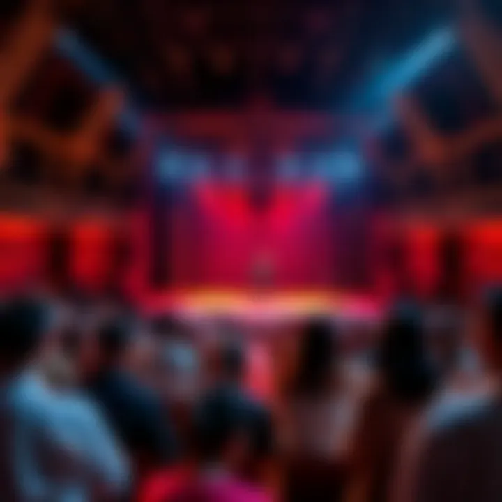 A stage set up for the NG Resonance dance performance in Cairo, surrounded by an audience looking puzzled about Alex's absence.