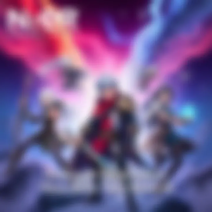 Vibrant illustration of Nier characters in new game skins with dynamic backgrounds