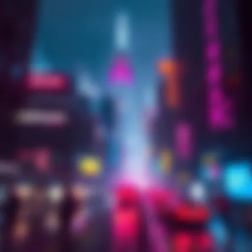 A vibrant view of Night City, showcasing its neon lights and tall buildings, capturing the essence of Cyberpunk 2077's immersive world.