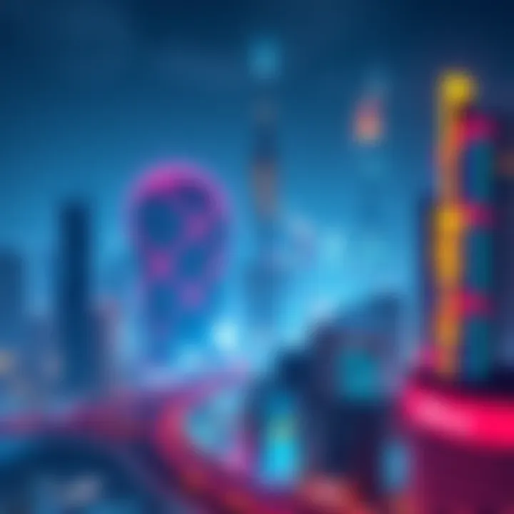 A vibrant view of Night City with towering skyscrapers and neon lights, showcasing the presence of Mega-Corporations.