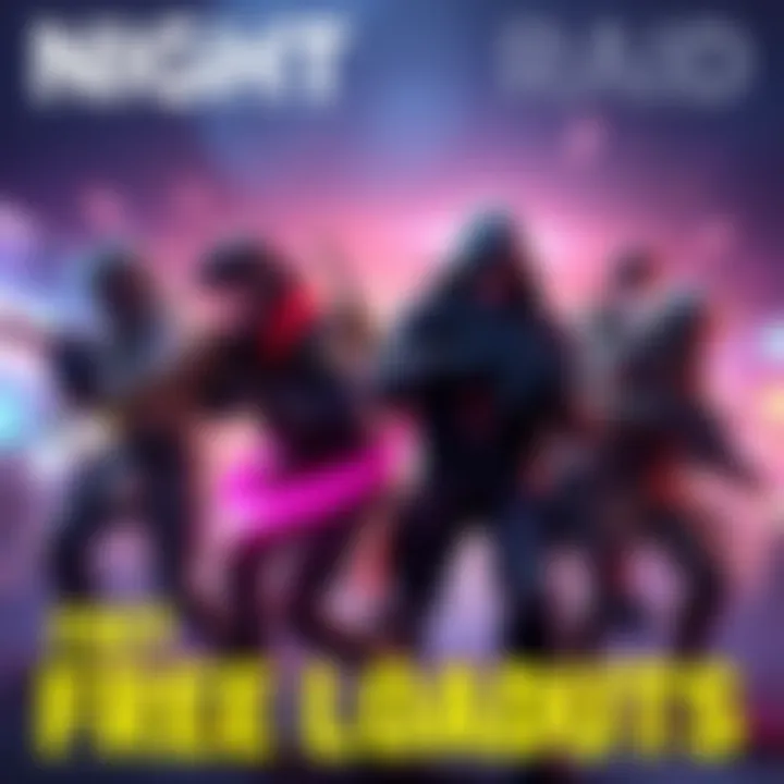 Night Raid gameplay with free loadouts A group of players in a fast-paced video game, showcasing characters equipped with various free loadouts impacting the gameplay experience.