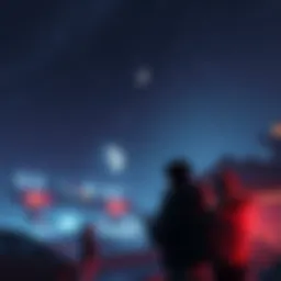 Night raid at spaceport People sharing stories under starry sky after a night raid at the spaceport