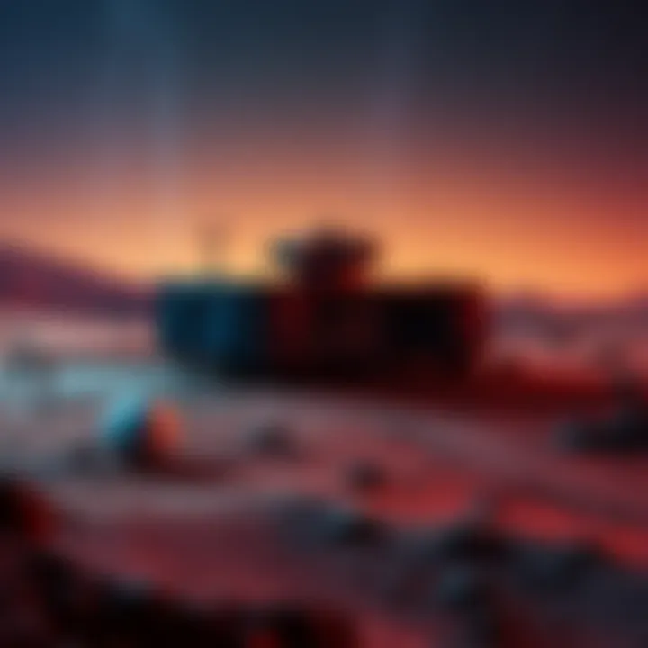 Nightfall Station on Mars A depiction of Nightfall Station on the Martian surface with a starry sky, showing signs of inactivity and surrounding terrain.