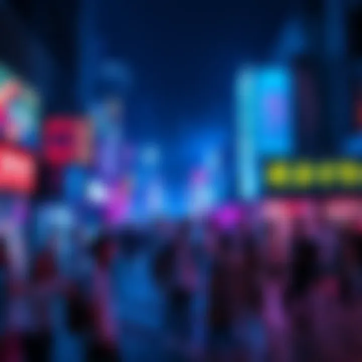 People enjoying various nightlife activities, such as dancing and socializing in a vibrant city setting at night