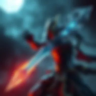 A character wielding a Nightrider Glaive enhanced with glowing ashes, preparing to perform a powerful strike in a battle setting.