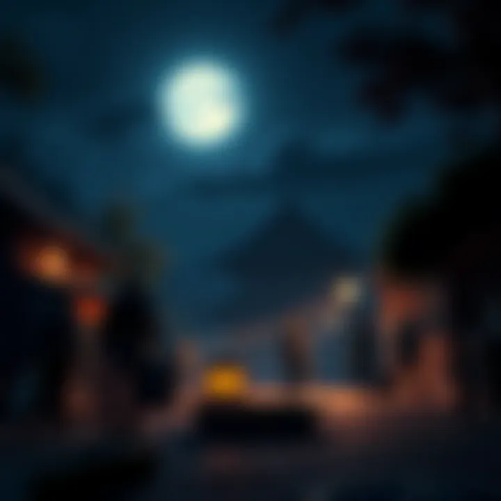 A nighttime scene in a game showing porters and people interacting under the moonlight, highlighting the lack of a day-night cycle.