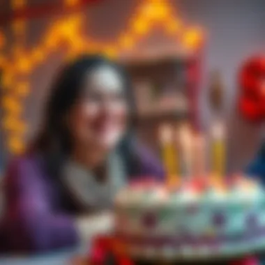Nika Futterman smiling with a birthday cake and candles, celebrating her 57th birthday as voice of Khan Maykr