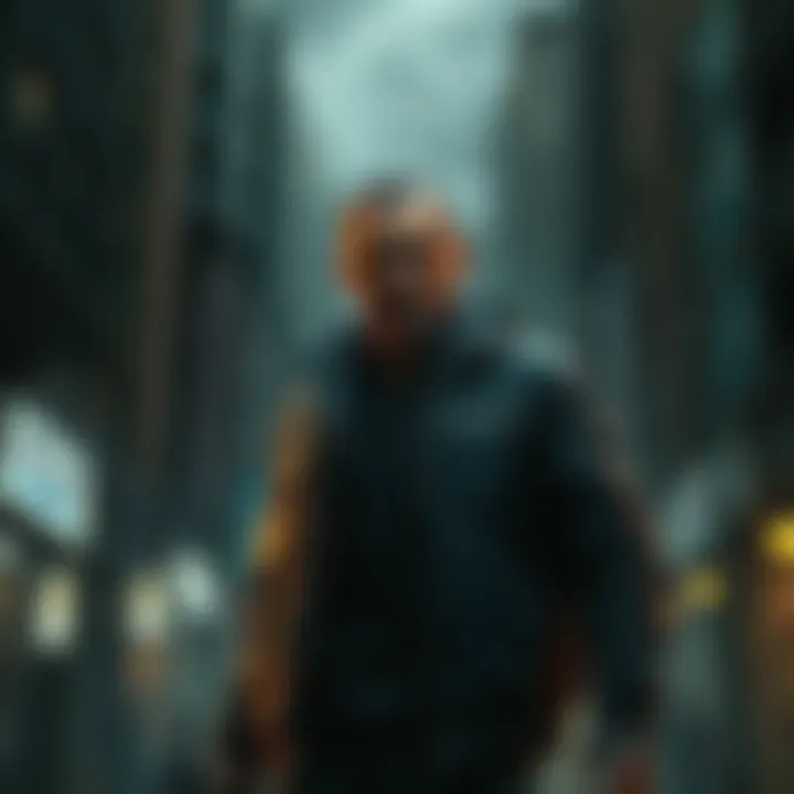 Niko Bellic stands in a gritty cityscape, showcasing his tough demeanor and complex personality, reflecting loyalty and brutality.