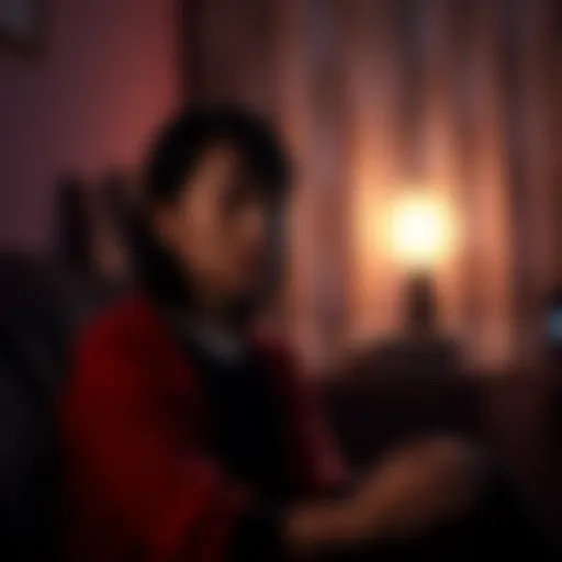 Nina Lin discussing her past abuse Nina Lin sitting in a dimly lit room, looking serious while talking about her past behavior towards her brother.
