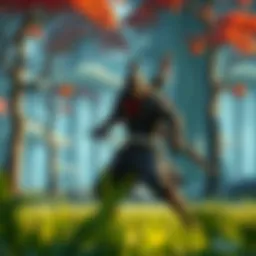 A ninja character stands ready for combat in a stylized forest setting, showcasing the game's artistic design and immersive environment.