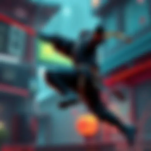 A ninja character performing an acrobatic move in a video game, showcasing agility and stealth.