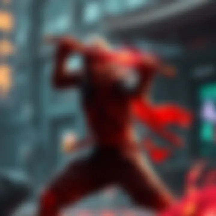 A ninja character in action, showcasing weapon abilities and stances in a digital game environment