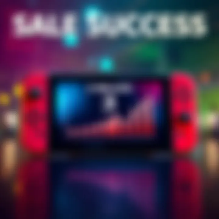 Nintendo Switch 2 Sales Success Nintendo Switch 2 console with a sales chart display, representing 5 million units sold and surpassing the original Switch