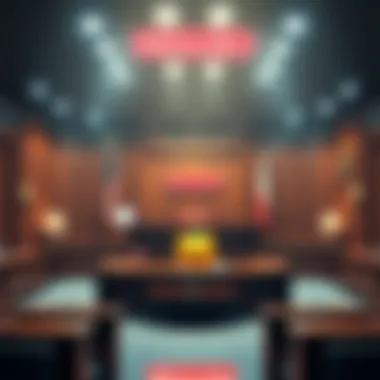 A visual representation of a courtroom with Nintendo branding and a game character from Palworld, highlighting the legal battle.