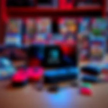 A Nintendo Switch 2 console with Joy-Con controllers on a table, surrounded by popular game titles and accessories