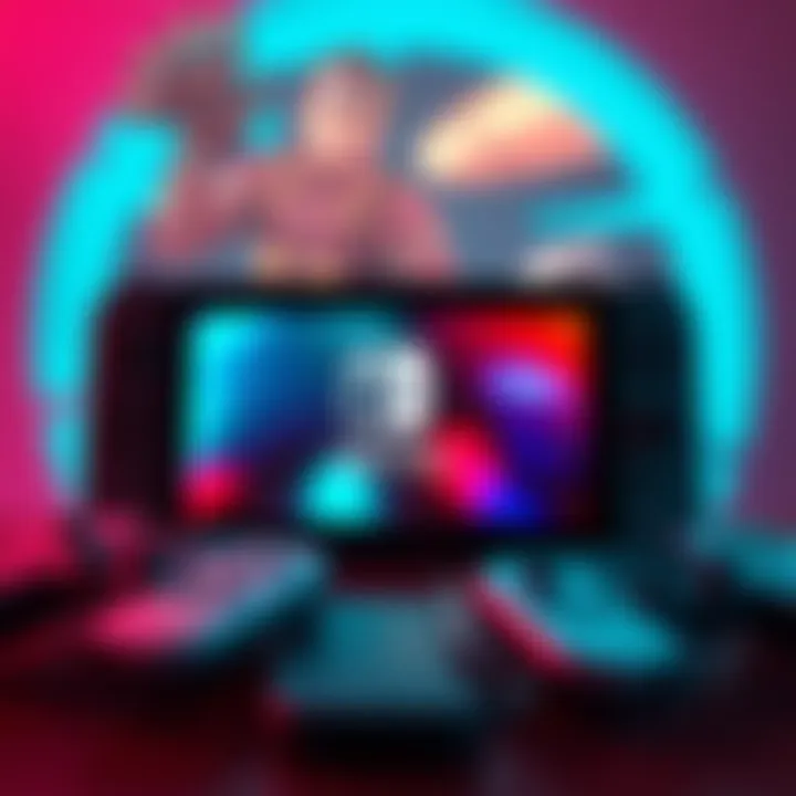 Nintendo Switch 2 Console The Nintendo Switch 2 console displayed with vibrant graphics on screen and game controllers nearby.