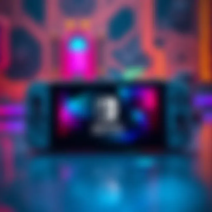 Nintendo Switch 2 OLED Concept Concept image of the Nintendo Switch 2 showing an OLED display, highlighting vibrant colors and improved resolution, with components in the background representing manufacturing challenges.
