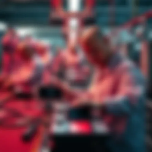 Factory workers adjusting Nintendo Switch 2 production line with fewer consoles being assembled