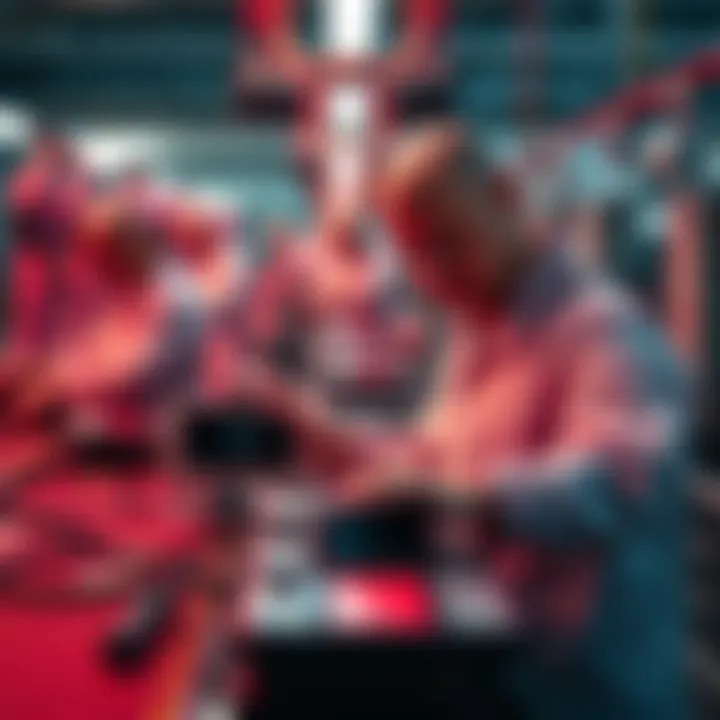 Factory workers adjusting Nintendo Switch 2 production line with fewer consoles being assembled