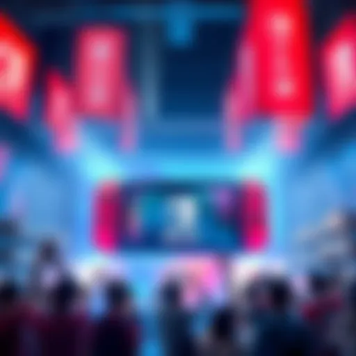 A display of the Nintendo Switch 2 console with people celebrating its sales success in Japan.