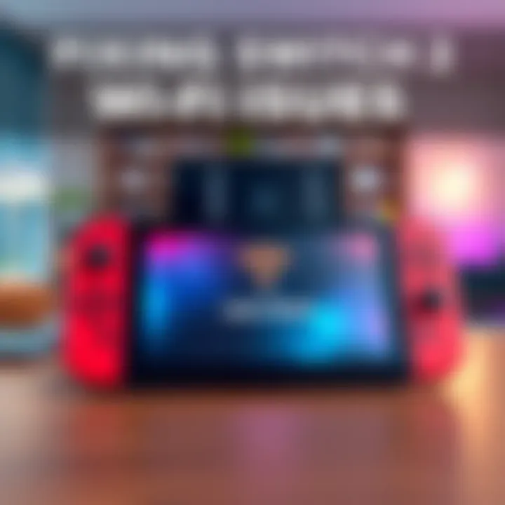 A Nintendo Switch 2 device displaying a strong 6GHz Wi-Fi signal on the screen, surrounded by a home setup with a router in the background
