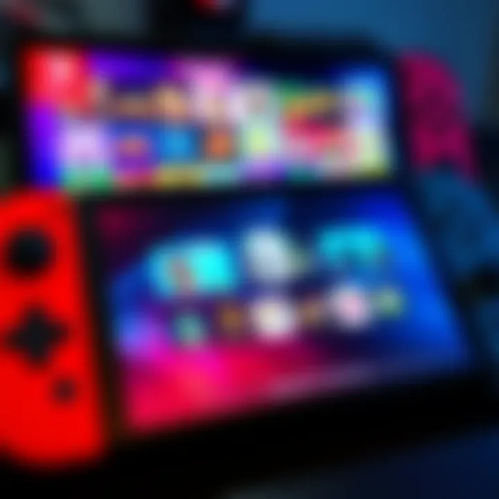 Colorful game icons displayed on a Nintendo Switch console screen, showcasing different game titles and styles.