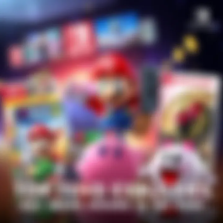 Various Nintendo Switch game covers including Mario, Metroid, and Kirby