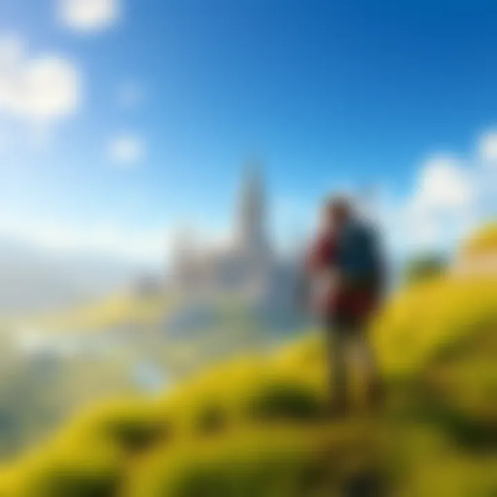 A character exploring a vast open world on Nintendo Switch, surrounded by lush landscapes and customization options.