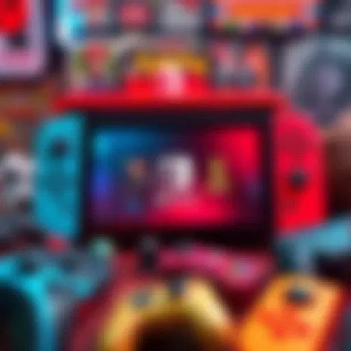 A Nintendo Switch 2 console displaying various streaming service icons on its screen, surrounded by nostalgic gaming memorabilia.