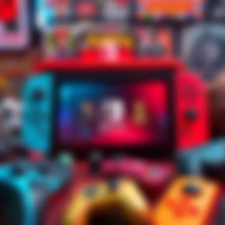 A Nintendo Switch 2 console displaying various streaming service icons on its screen, surrounded by nostalgic gaming memorabilia.