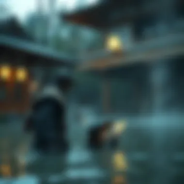 An NPC in Nioh 3 reacting to a player's transformation near a hot spring, showcasing unique dialogue and engagement.