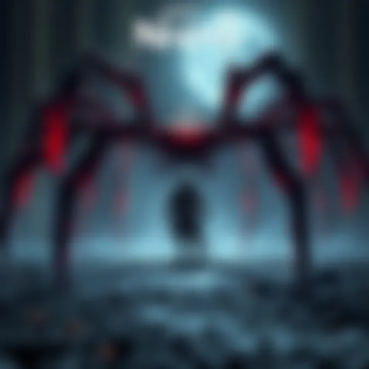 A screenshot of Nioh 3 showing a character facing giant spiders in a dark environment.
