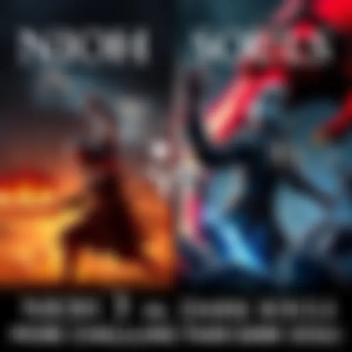 A side-by-side comparison of gameplay from Nioh 3 and Dark Souls showing intense battle scenes and characters