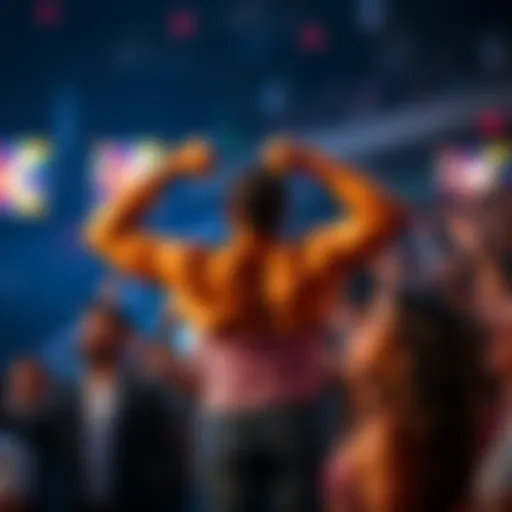 Nisha flexes massive biceps to an excited crowd during an event