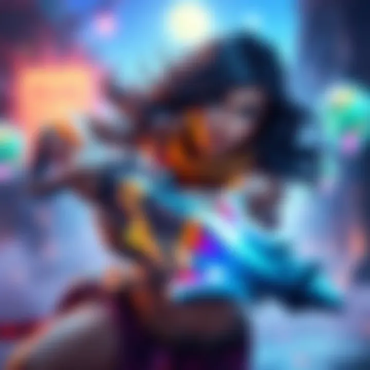 Nisha in Action Nisha using a weapon in a vibrant game environment