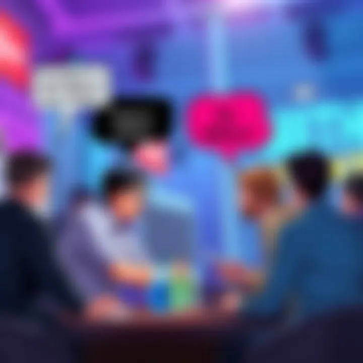 A colorful graphic showing people discussing the No Mither perk in a gaming setting, with speech bubbles illustrating different opinions about its impact on shuffle play.