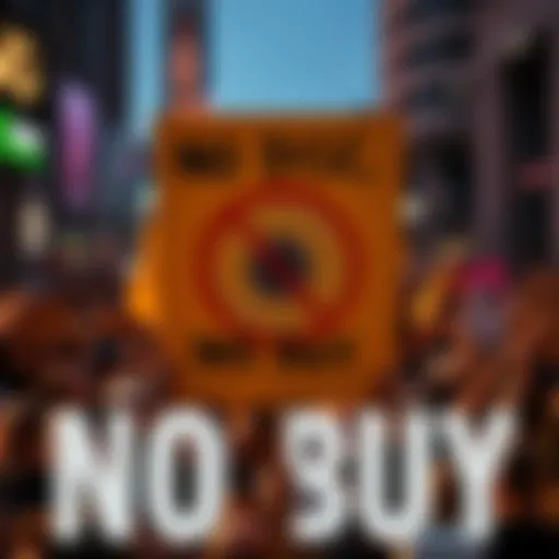 A protest poster displaying the slogan 'No Disc, No Buy' with a graphic of a crossed-out disc and a large crowd of people rallying behind it, emphasizing the movement against Sony's disc production cu...