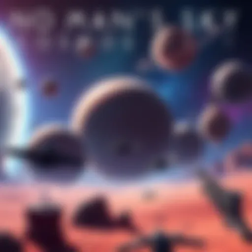 A vibrant space scene showcasing various planets and spacecraft in the No Man's Sky universe, highlighting new gameplay features.