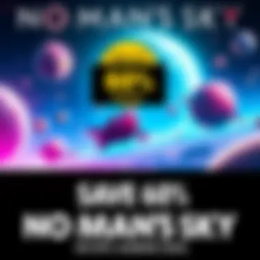 A promotional banner showing a spaceship flying through colorful planets with a 60% discount tag for No Man's Sky