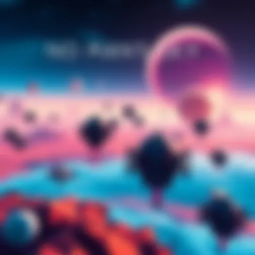 A colorful scene from No Man's Sky featuring vibrant planets and spaceships, celebrating the 10th anniversary