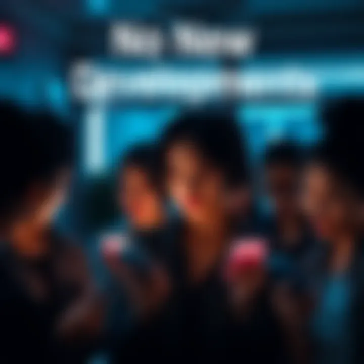 No New Developments A group of people looking disappointed while checking their phones for updates in a dimly lit room.