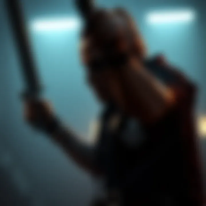 A dark and tense game scene showing an executioner character with a raised weapon, enhanced with heartbeat effects and improved camera angles